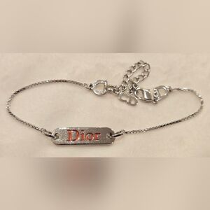 Dior Silver ID Bracelet with Red Enamel Logo